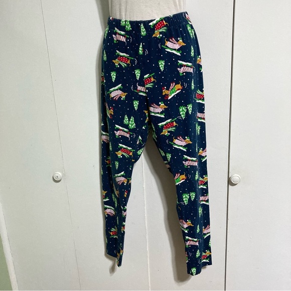 DACSHUND Dog Blue Holiday Festive Fleece Warm Pajama Pants Juniors Large - Picture 3 of 16